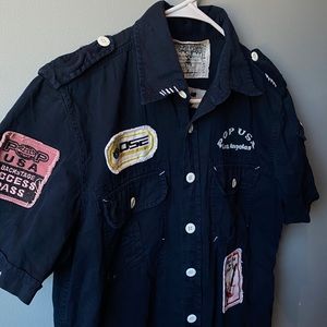 Grunge Short Sleeve Button Down T-Shirt